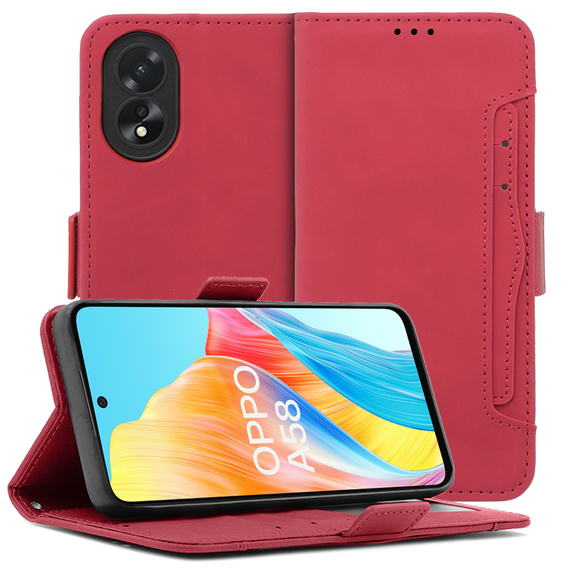 Откидной чехол для Oppo A58 4G, Card Slot, красный