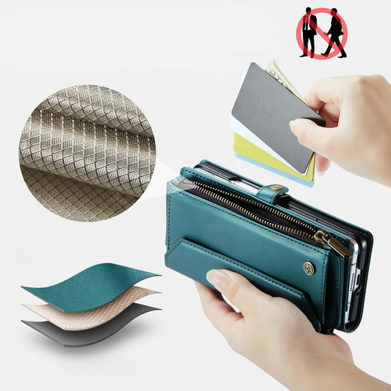 Чехол CASEME для Samsung Galaxy Z Fold6 5G, RFID Leather Wallet, с плечевым ремнем, зелёный