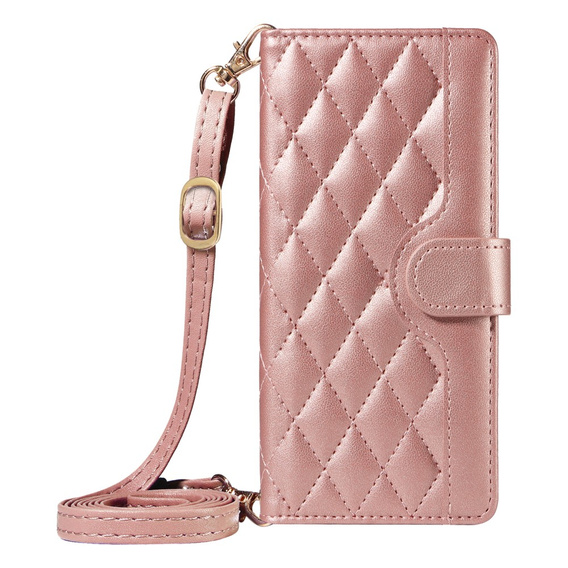 Чохол-сумка для Xiaomi Redmi Note 14 Pro 5G / Xiaomi Redmi Note 14 Pro+ 5G / Xiaomi Poco X7 5G, Rhombus Crossbody Leather, рожевий rose gold