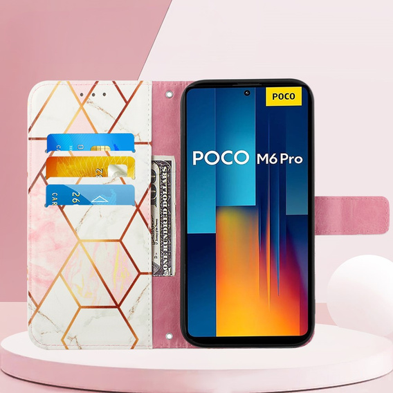 Чохол-книжка для Xiaomi Redmi Note 13 Pro 4G / Xiaomi Redmi Note 14S / Xiaomi Poco M6 Pro 4G, Wallet, Marble рожевий