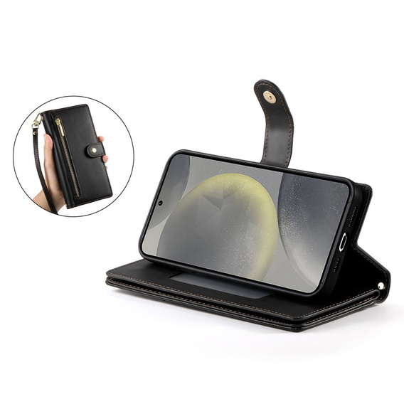 Откидной чехол для Samsung Galaxy S25, Wallet Zipper Pocket, чёрный