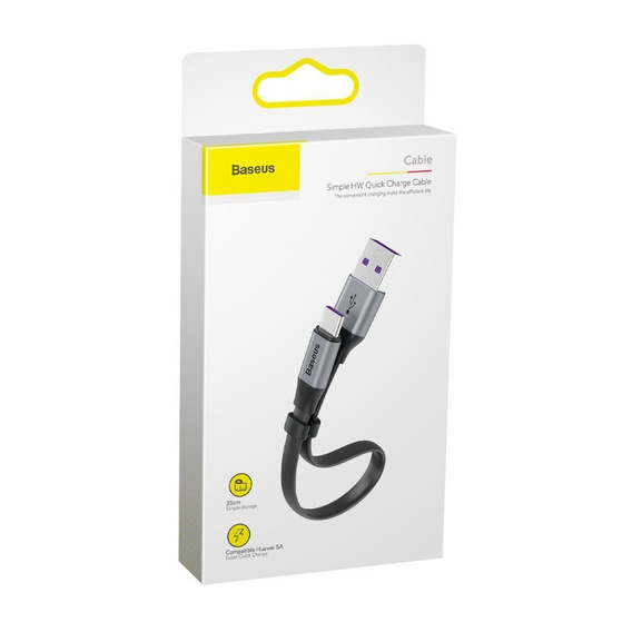 BASEUS Плоский Кабель USB Type-C SC5A/QC3.0 23cm - Black