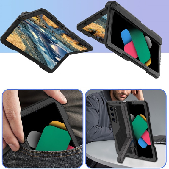 Бронированный чехол для Samsung Galaxy Z Fold6 5G, алюминиевый, с подставкой и местом для стилуса, чёрный