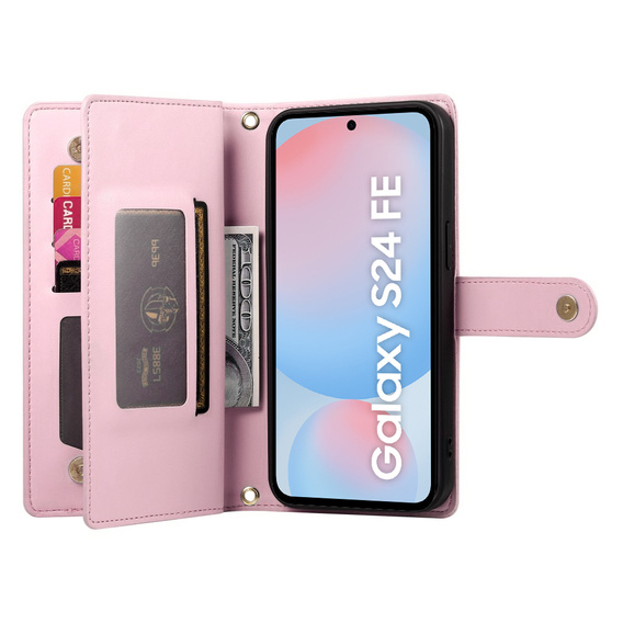 Откидной чехол для Samsung Galaxy S24 FE, Wallet Zipper Pocket, розовый