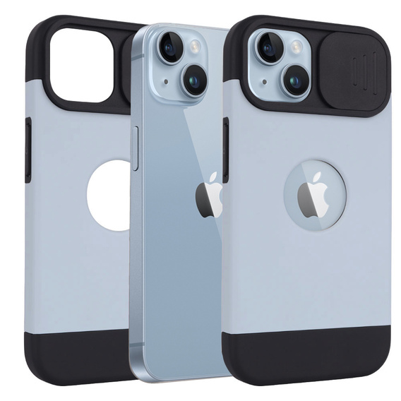 Чохол ERBORD MagSafe Cam Slider, синій + Скло для екрану для iPhone 13 / iPhone 14