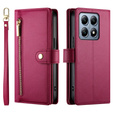 Откидной чехол для Xiaomi 14T Pro, Wallet Zipper Pocket, красный