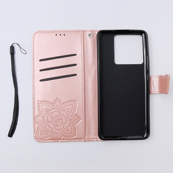 Откидной чехол для Xiaomi 13T / 13T Pro, Butterfly, розовый rose gold