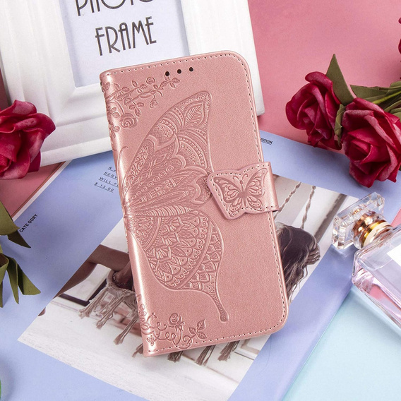 Откидной чехол для Oppo A40 / Oppo A40m, Butterfly, розовый rose gold