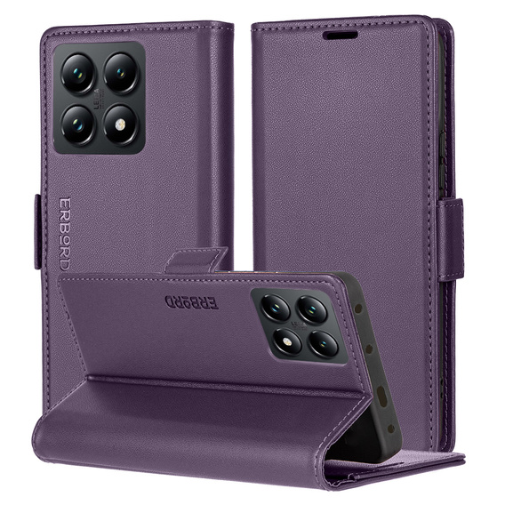 Чохол для Xiaomi 14T Pro, ERBORD Glossy Litchi, гаманець з клапаном, фіолетовий