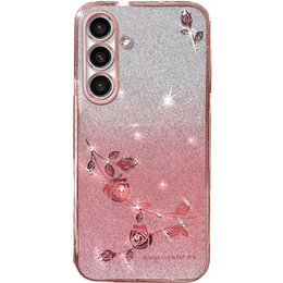 Чехол для Samsung Galaxy S23 FE, Glitter Flower, розовый rose gold