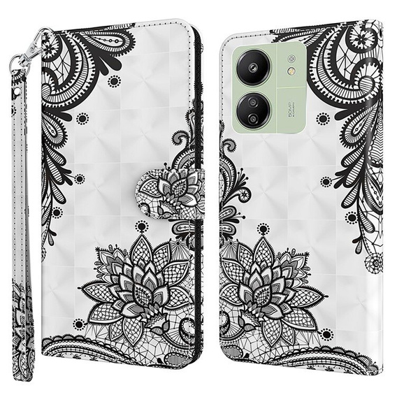 Откидной чехол для Xiaomi Redmi 13C / Poco C65, Wallet, Lace Flower белый
