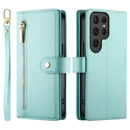 Откидной чехол для Samsung Galaxy S25 Ultra, Wallet Zipper Pocket, зелёный