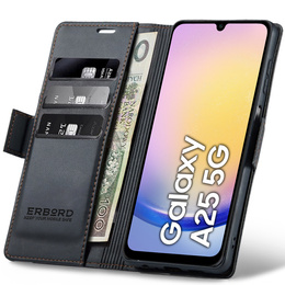 Чехол для Samsung Galaxy A25 5G, ERBORD Glossy Litchi, кошелек с клапаном, чёрный