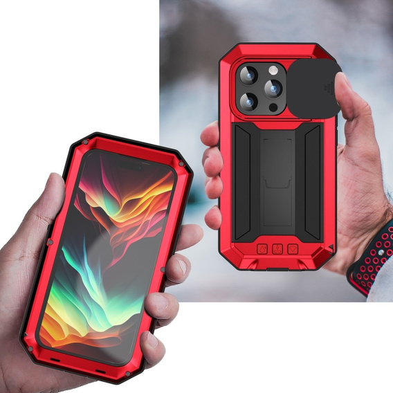 Чехол для iPhone 15 Pro, R-JUST CamShield Slide, бронированный, красный / черный