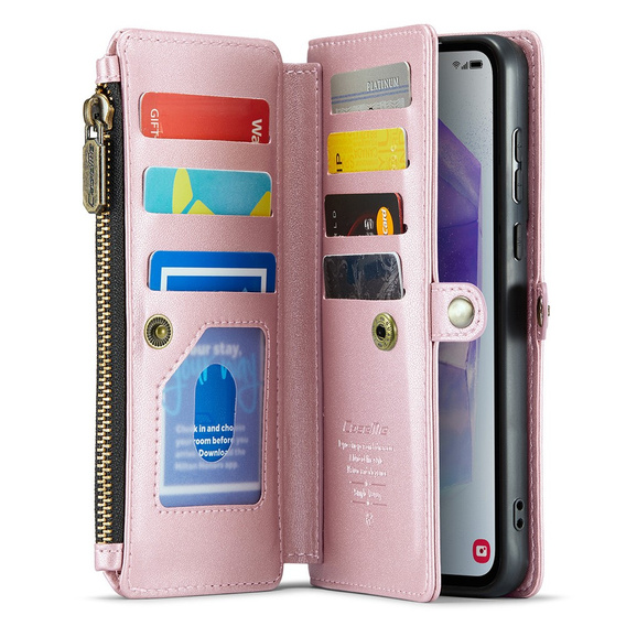 Чехол CASEME для Samsung Galaxy A55 5G, RFID Leather Wallet, с плечевым ремнем, розовый