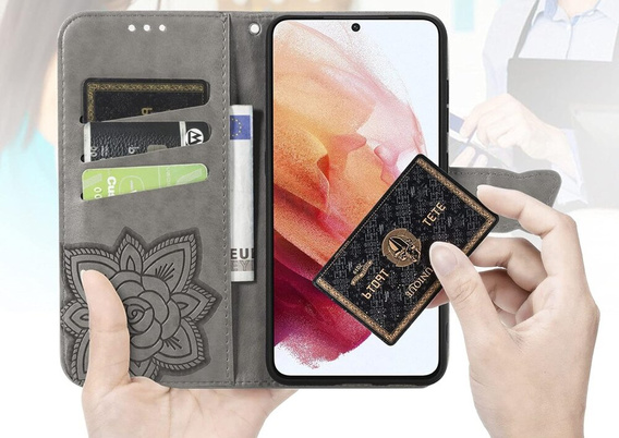 Чохол-книжка для Motorola Edge 50 Pro, Butterfly, сірий