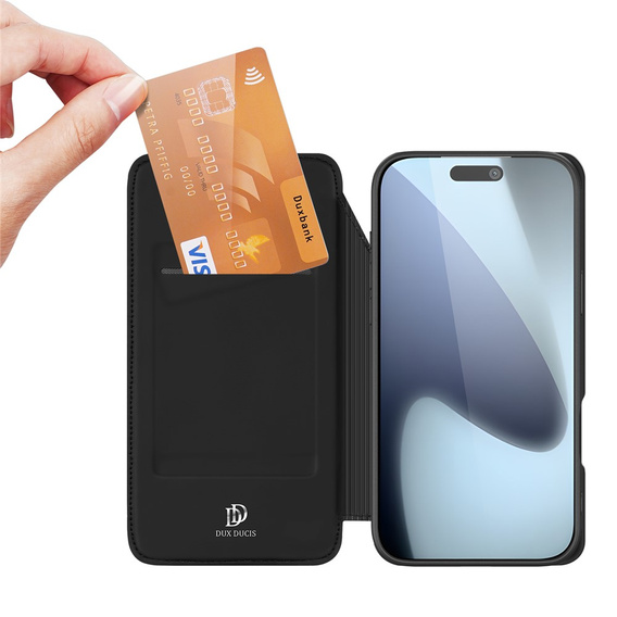 Чехол Dux Ducis для iPhone 17 Pro, Skin Pro, с клапаном, со слотом для карт, черный