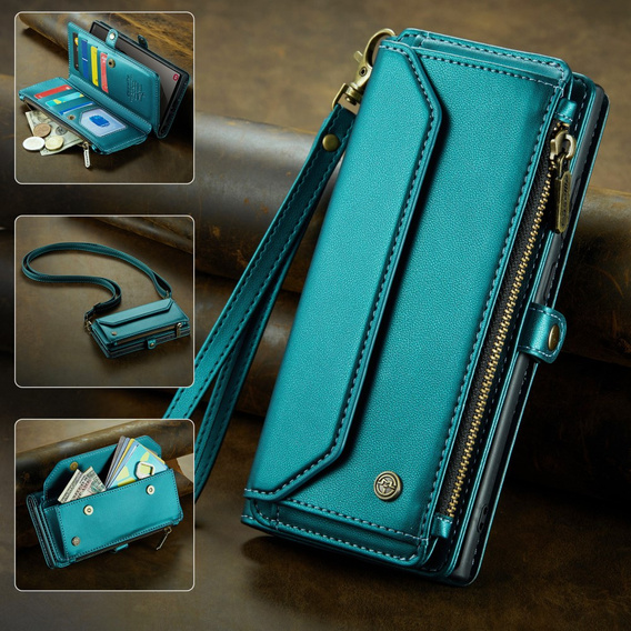Чехол CASEME для Samsung Galaxy S25 Ultra, RFID Leather Wallet, с плечевым ремнем, зелёный