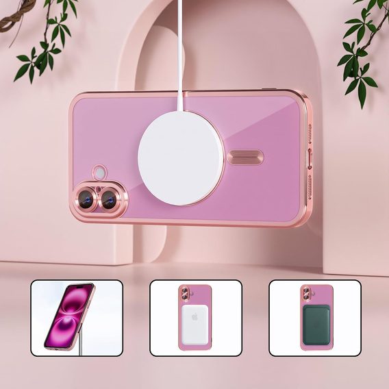Чехол для iPhone 16 Plus, Electro MagSafe, розовый + стекло для экрана