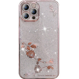 Чехол для iPhone 13 Pro, Glitter Flower, розовый rose gold