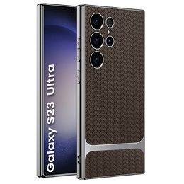 Чoхол до Samsung Galaxy S23 Ultra, GKK Woven Leather, кава