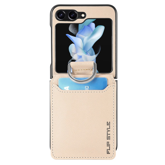 Чохол для Samsung Galaxy Z Flip7 FE / Z Flip6, Card Slot Ring Case, бежевий