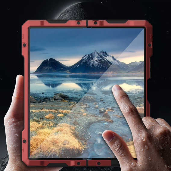 Бронированный чехол для Samsung Galaxy Z Fold6 5G, алюминиевый, с подставкой и местом для стилуса, красный