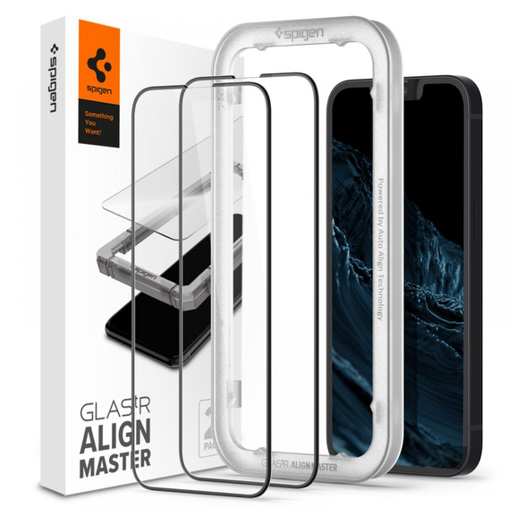 Загартоване скло з монтажною рамкою SPIGEN Alm Glass FC iPhone 13 / 13 Pro / 14, Black (2 шт.)