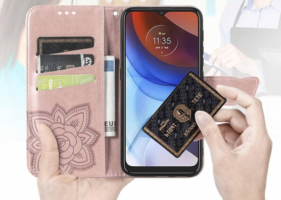 Откидной чехол для Motorola Edge 50 Fusion 5G, Butterfly, розовый rose gold