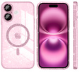 Чохол для iPhone 16, ERBORD Glitter MagSafe, рожевий + Скло для екрану