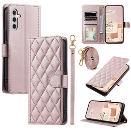 чехол-крышка для Samsung Galaxy A36 5G, Rhombus Crossbody Leather, розовый