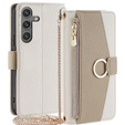 Чохол-книжка для Samsung Galaxy S24, Wallet Zipper Pocket, з дзеркалом, білий