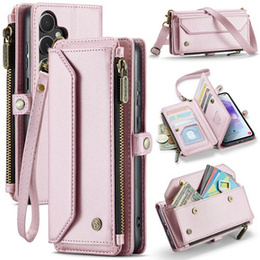 Чехол CASEME для Samsung Galaxy A55 5G, RFID Leather Wallet, с плечевым ремнем, розовый