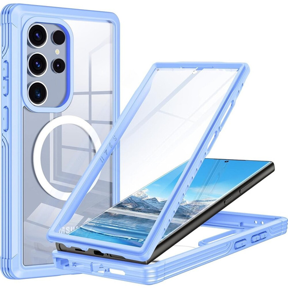 Чехол для Samsung Galaxy S24 Ultra, Shockproof, с пленкой на экран, для MagSafe, синий