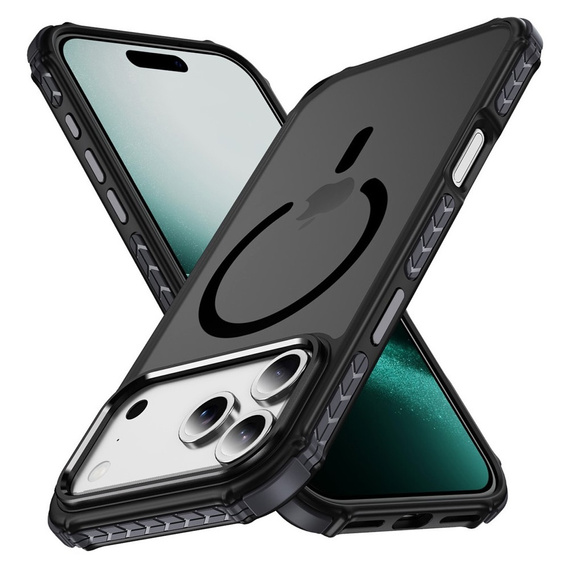 Матовий чохол для iPhone 17 Pro Max, броньований, для MagSafe, димчастий з чорними боковинами
