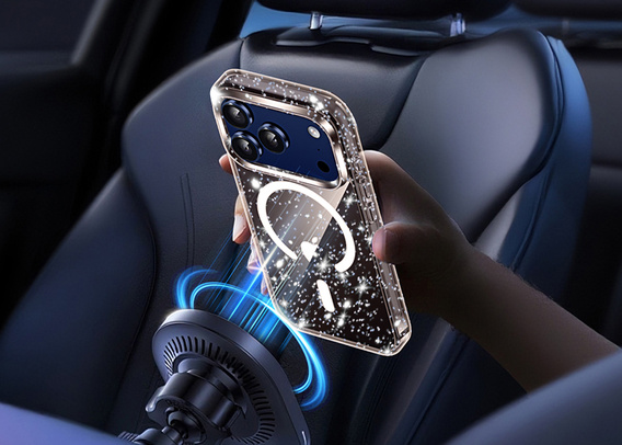 Чехол для iPhone 17 Pro, для MagSafe, глиттер, прозрачное золото