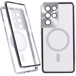 Магнитный чехол с двойным стеклом MagSafe для Samsung Galaxy S21 Ultra, серебряный