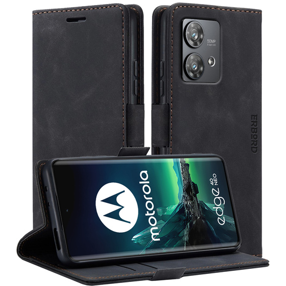 Чехол для Motorola Edge 40 Neo, ERBORD Vintage, бумажник с клапаном, чёрный