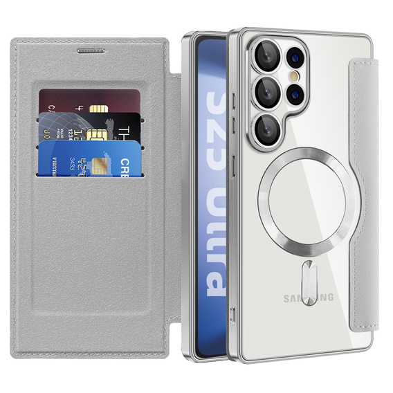 Откидной чехол для Samsung Galaxy S25 Ultra, RFID Wallet MagSafe CamShield, серебряный