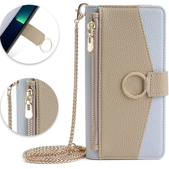 Чохол-книжка для iPhone 14, Wallet Zipper Pocket, з дзеркалом, м'яти
