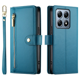 Откидной чехол для Xiaomi 14T Pro, Wallet Zipper Pocket, синий