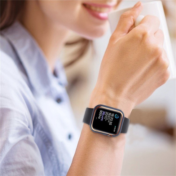 2в1 чехол и защитное стекло для часов Apple Watch 7/8 45mm - Blue / Gold