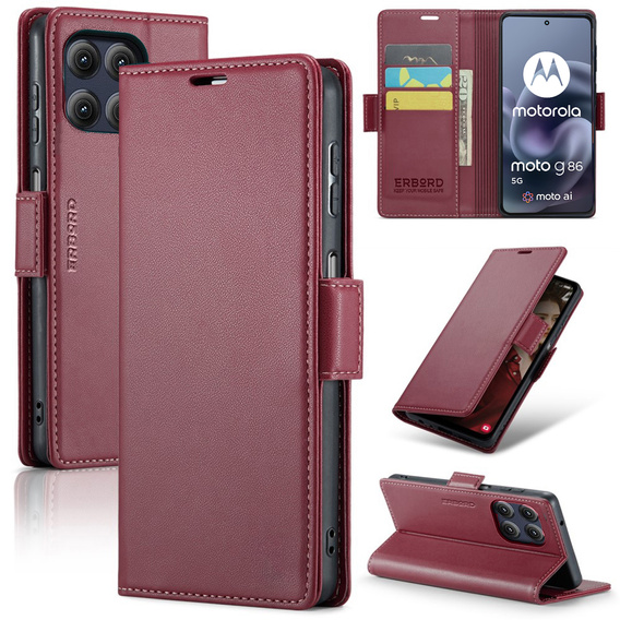 ERBORD Глянцевый кошелек из личи с клапаном для Motorola Moto G86 5G / G86 Power 5G