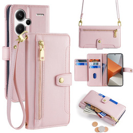 Откидной чехол для Xiaomi Redmi Note 13 Pro+, Wallet Zipper Pocket, розовый