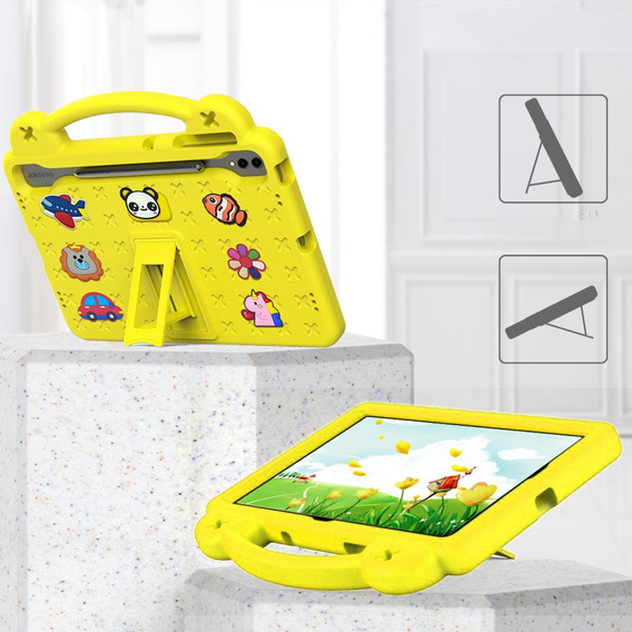 Дитячий чохол для планшета Samsung Galaxy Tab S9 FE+ Plus, Cute Patterns, з підставкою, жовтий
