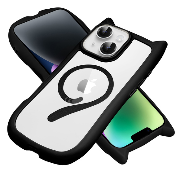 Чохол для iPhone 13 / iPhone 14, для MagSafe, Cute Cat, чорний + захисне скло