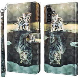 Откидной чехол для Samsung Galaxy A14 4G/5G, Wallet, Cat & Tiger, серый