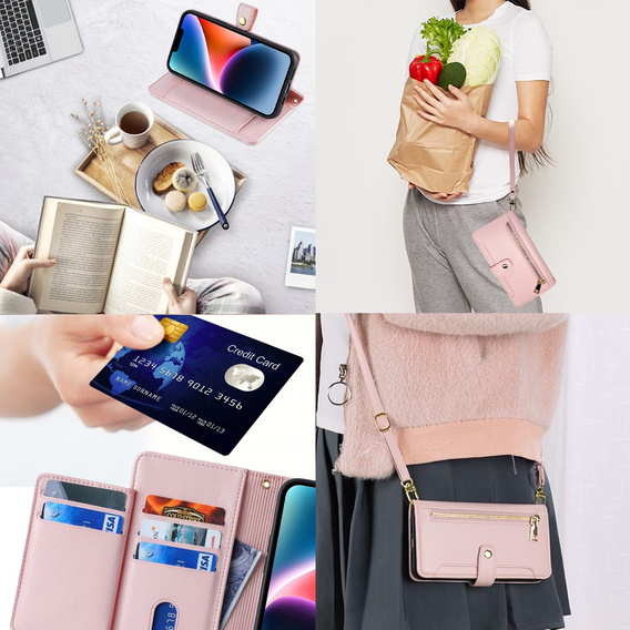 Откидной чехол для iPhone 14, Wallet Zipper Pocket, розовый