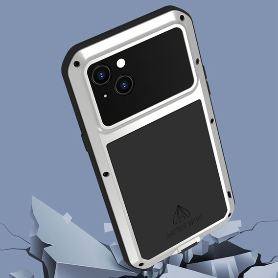 Чoхол Love Mei до iPhone 14, armored with glass, сріблястий