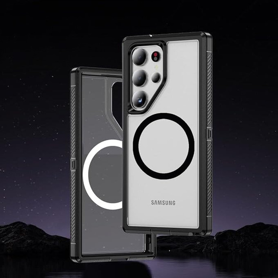 Чохол з рамкою для Samsung Galaxy S23 Ultra, для MagSafe, прозорий / чорний